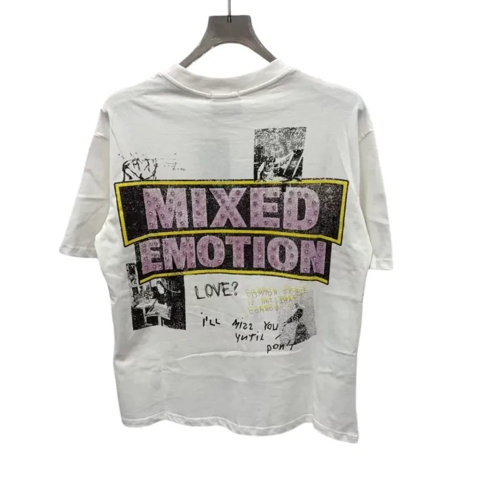 Mixed Emotion Rhinestone Collage Print T-Shirt - Letter Vintage Washed tee