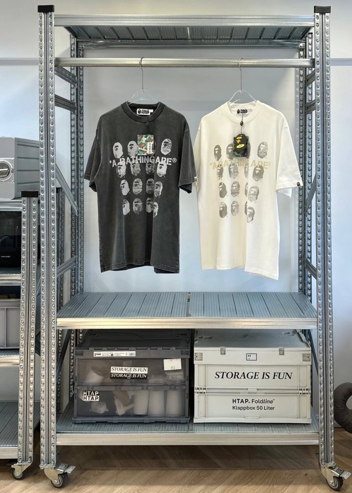 Bape Multiple Ape Head Washed T-shirt Black White