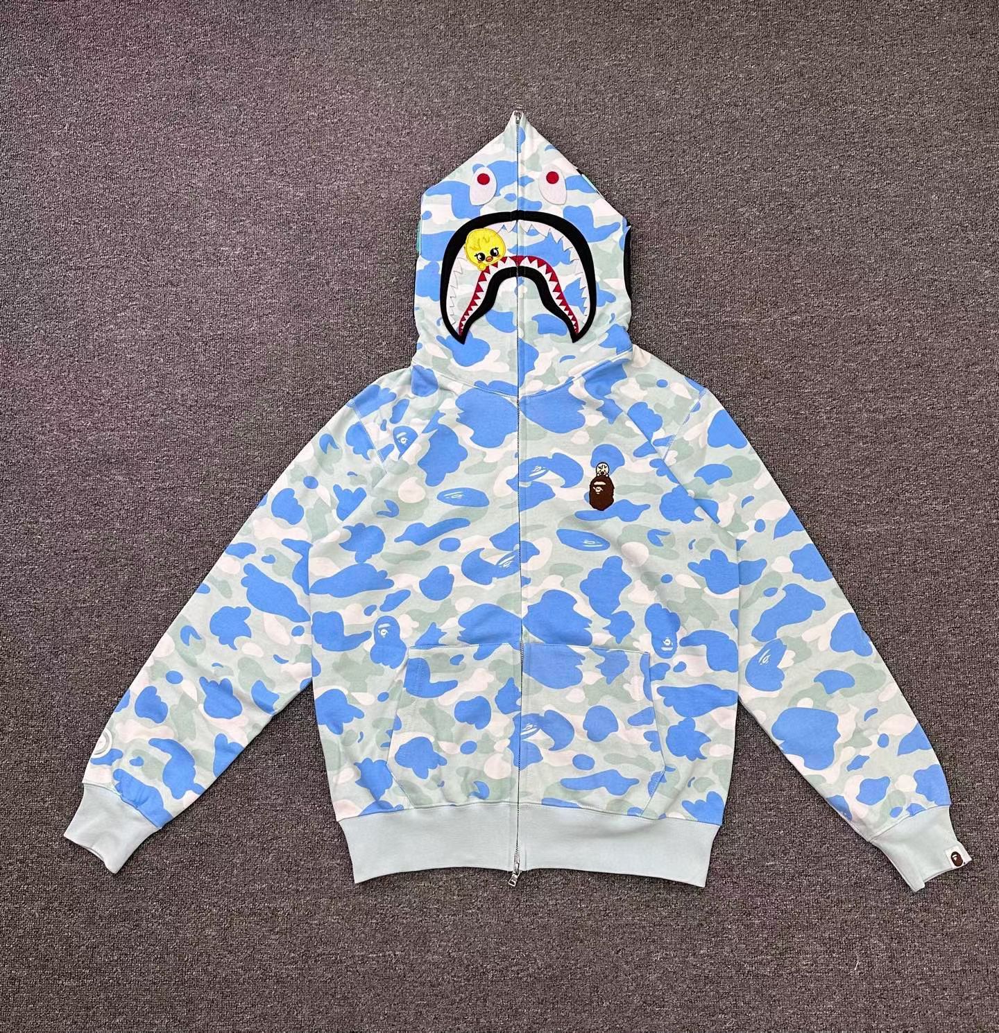 1:1 quality version Bape Stray Kids FW25 Shark Camo Hoodie 4 Colors