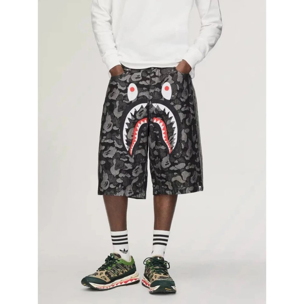 Bape x Adidas 26ss Shark Camo Jeans Shorts Black