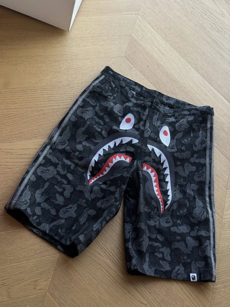 Bape x Adidas 26ss Shark Camo Jeans Shorts Black