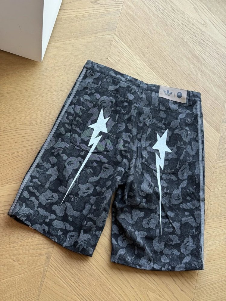 Bape x Adidas 26ss Shark Camo Jeans Shorts Black