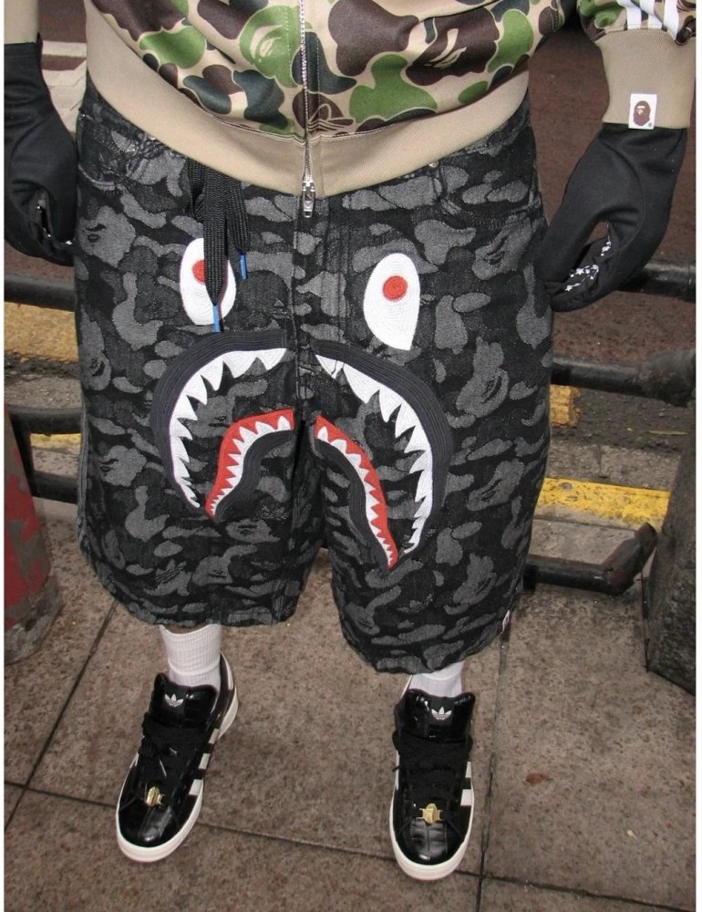 Bape x Adidas 26ss Shark Camo Jeans Shorts Black