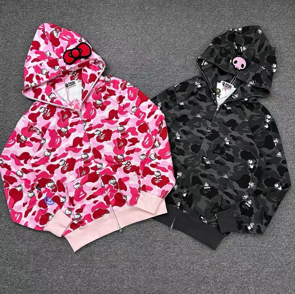 1:1 quality version Bape x Sanrio SS26 Hoodie Pink Black