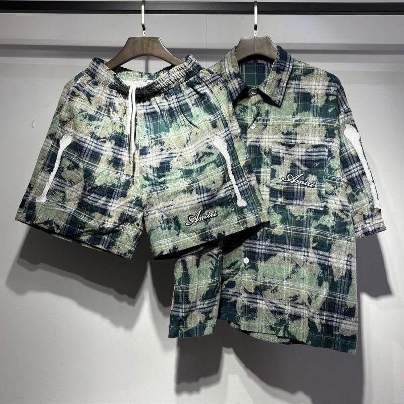 Amiri Bone Embroidery Plaid Set Green Yellow