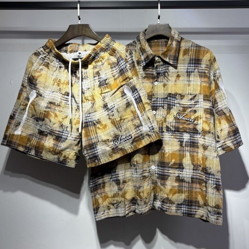 Amiri Bone Embroidery Plaid Set Green Yellow