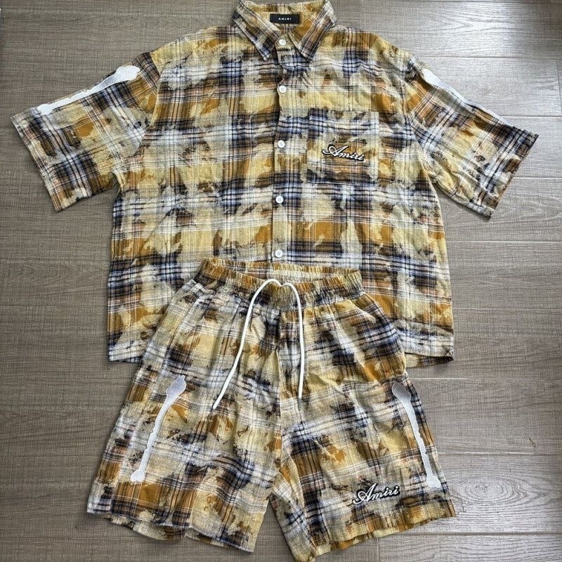 Amiri Bone Embroidery Plaid Set Green Yellow