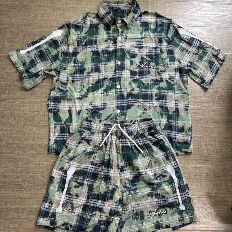 Amiri Bone Embroidery Plaid Set Green Yellow