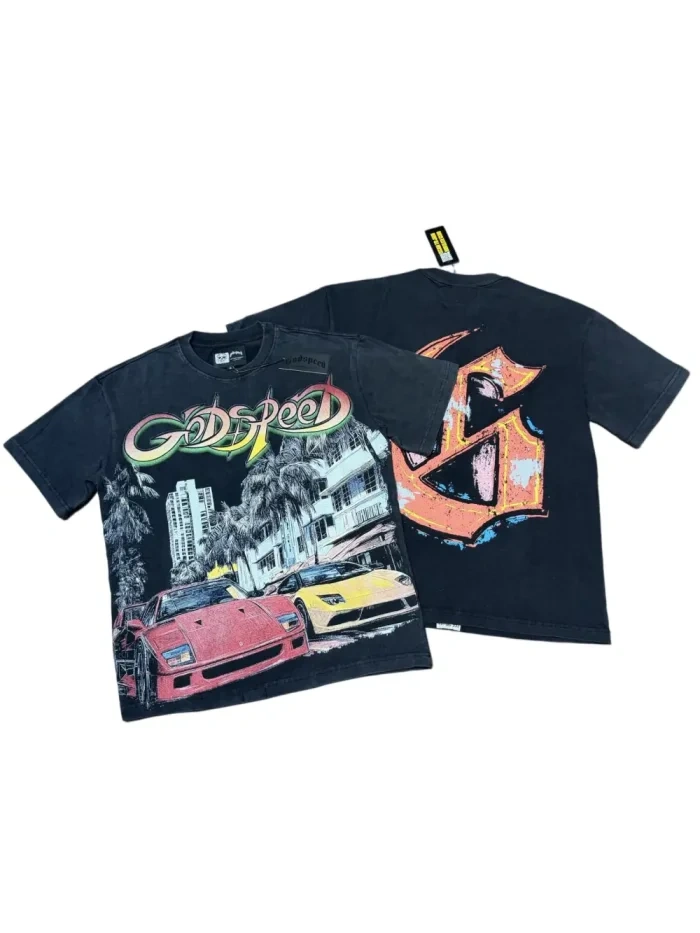 Godspeed Miami Sports Car G Black Distressed Short-sleeved T-shirt