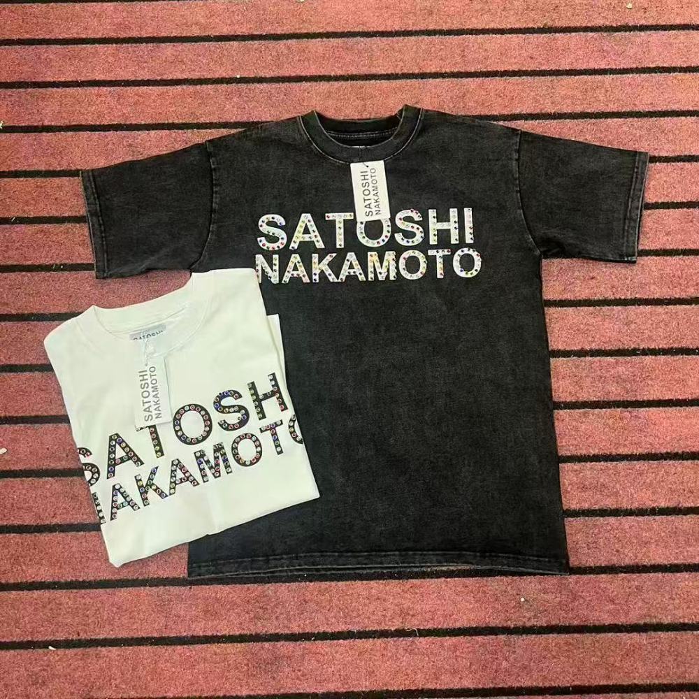 Satoshi Rhinestone Letters Shirt 2 Colors
