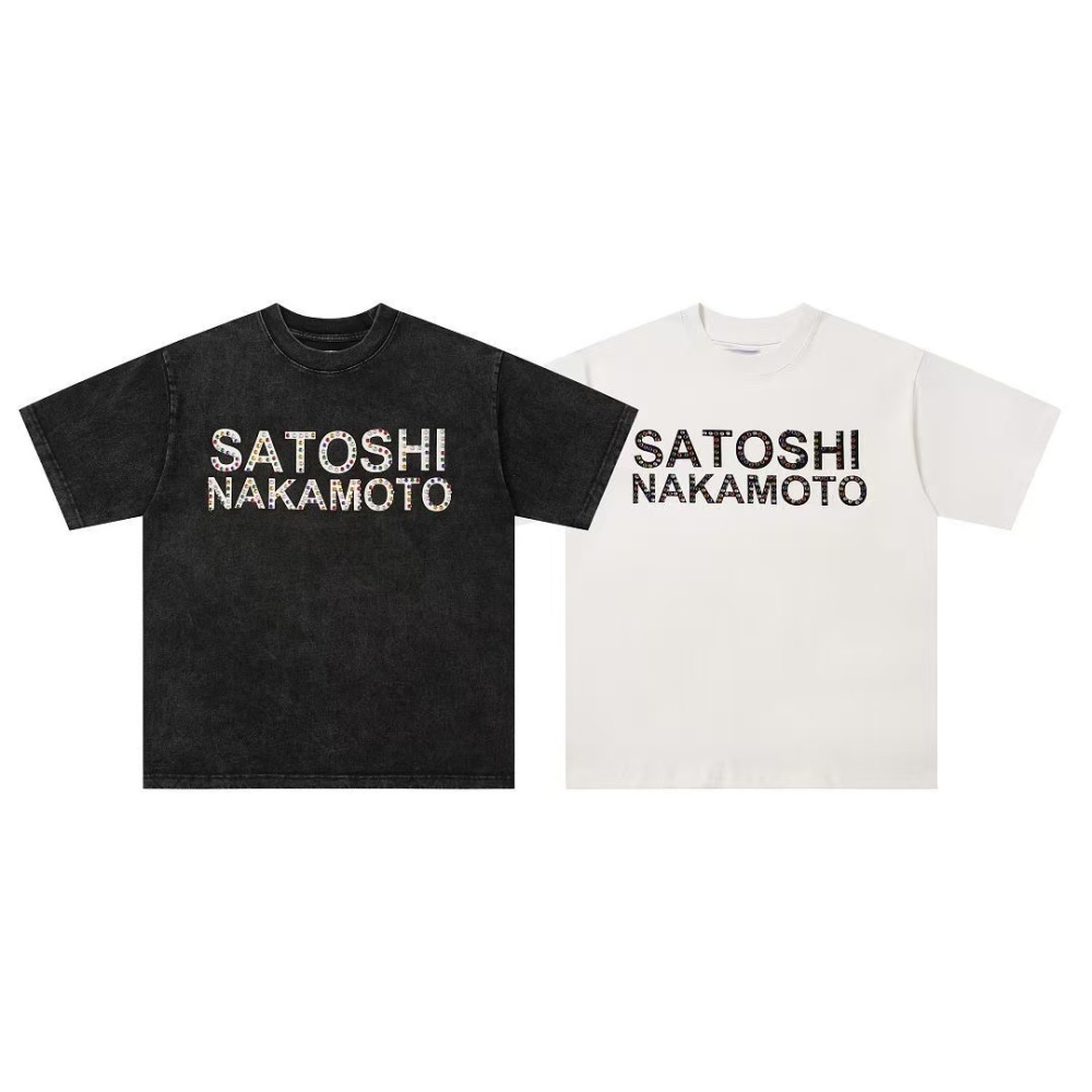Satoshi Rhinestone Letters Shirt 2 Colors