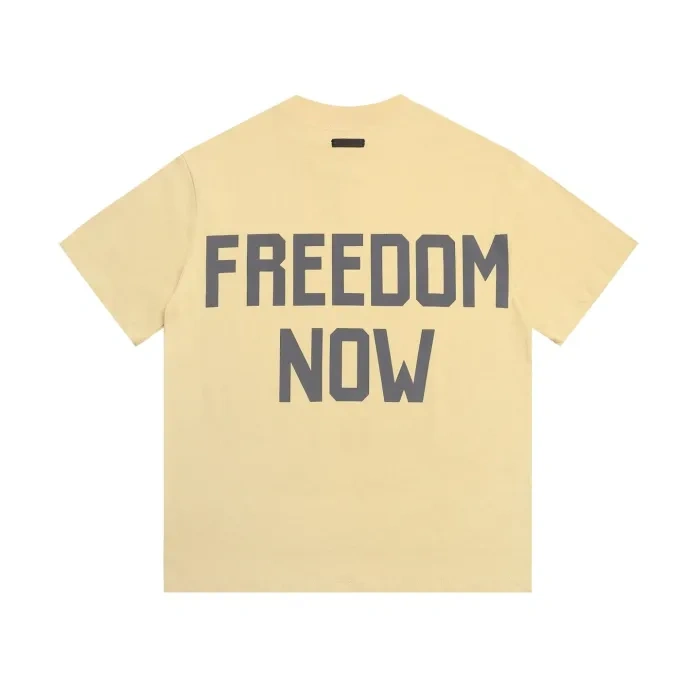 FOG Mainline front and back slogan letters in cream yellow, small high-neck, loose-fitting Shirt