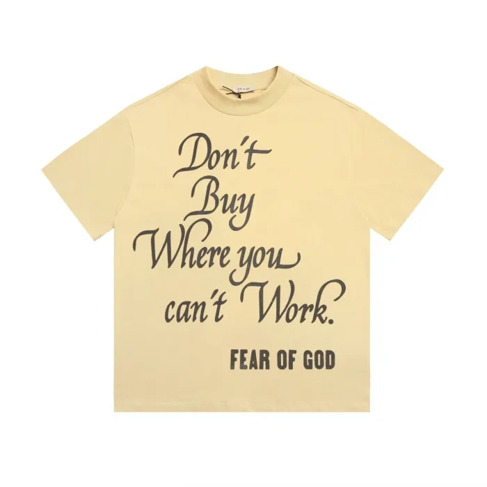 FOG Mainline front and back slogan letters in cream yellow, small high-neck, loose-fitting Shirt