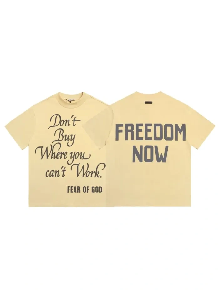 FOG Mainline front and back slogan letters in cream yellow, small high-neck, loose-fitting Shirt