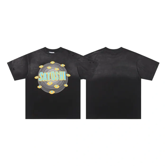 Satoshi Coiled Eye Print Washed Black Shirt