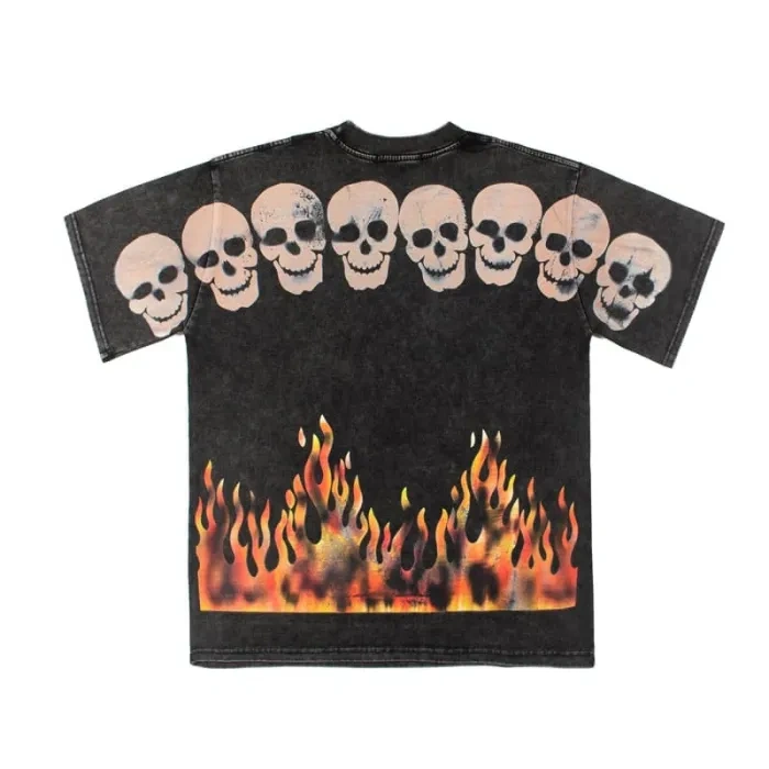 Satoshi Fire Skull Shirt Washed Black