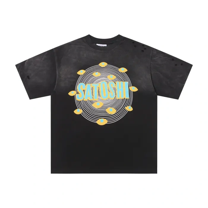 Satoshi Coiled Eye Print Washed Black Shirt