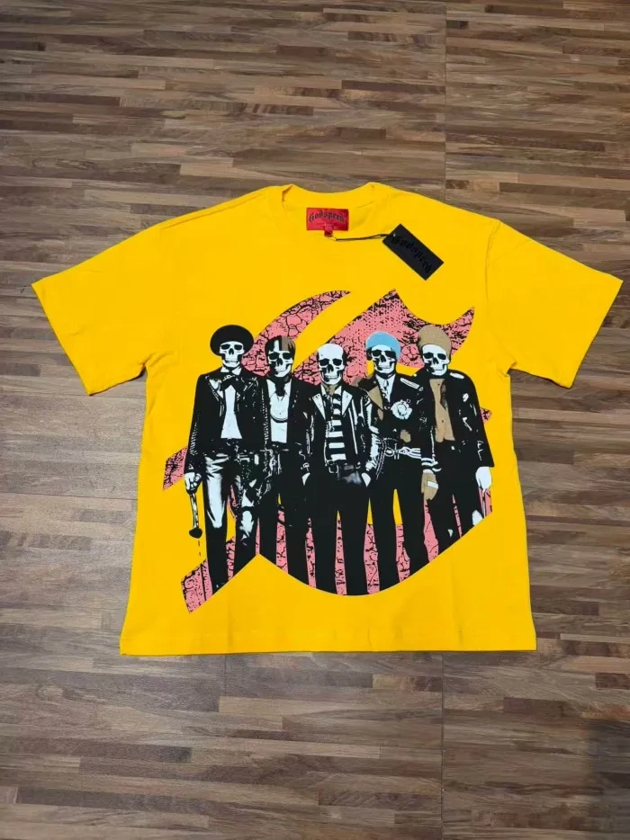 Godspeed Skull Guitar Band Print Washed Tee Yellow