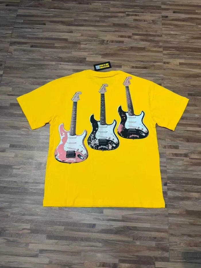 Godspeed Skull Guitar Band Print Washed Tee Yellow