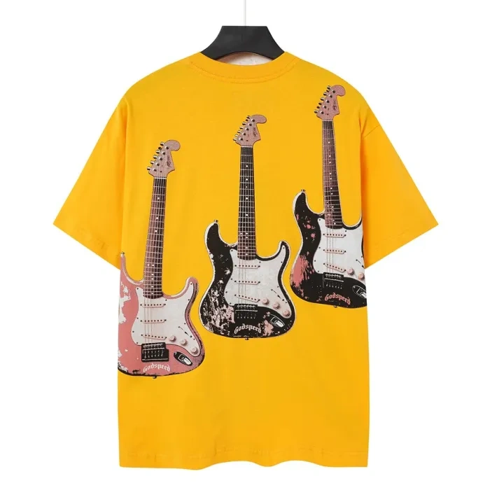 Godspeed Skull Guitar Band Print Washed Tee Yellow
