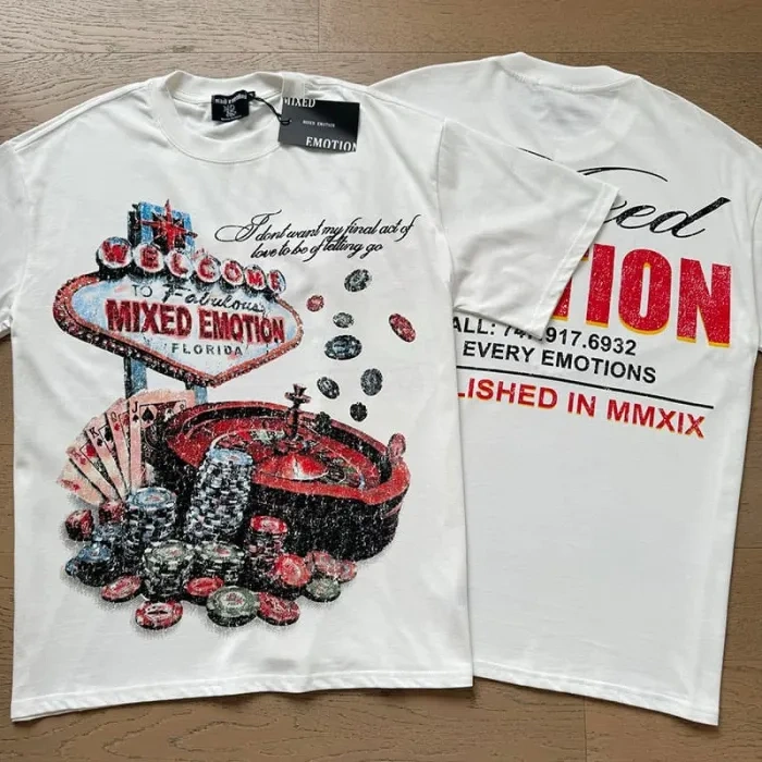 Mixed Emotion Las Vegas Casino Rhinestone Print Washed Tee