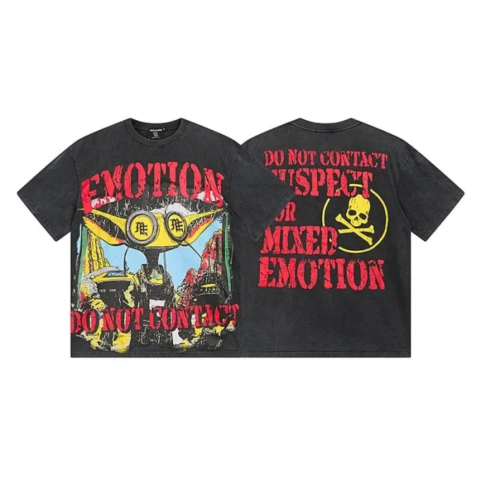 Mixed Emotion Long-eared Glasses Alien Print Washed Tee