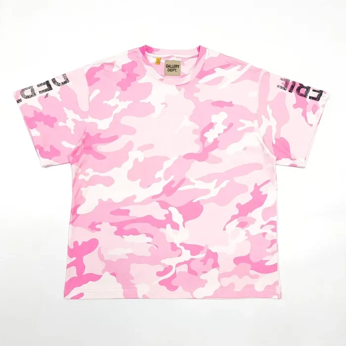 Gallery Dept 1:1 quality version Pink Camo Vertical French Text Print Washed Tee