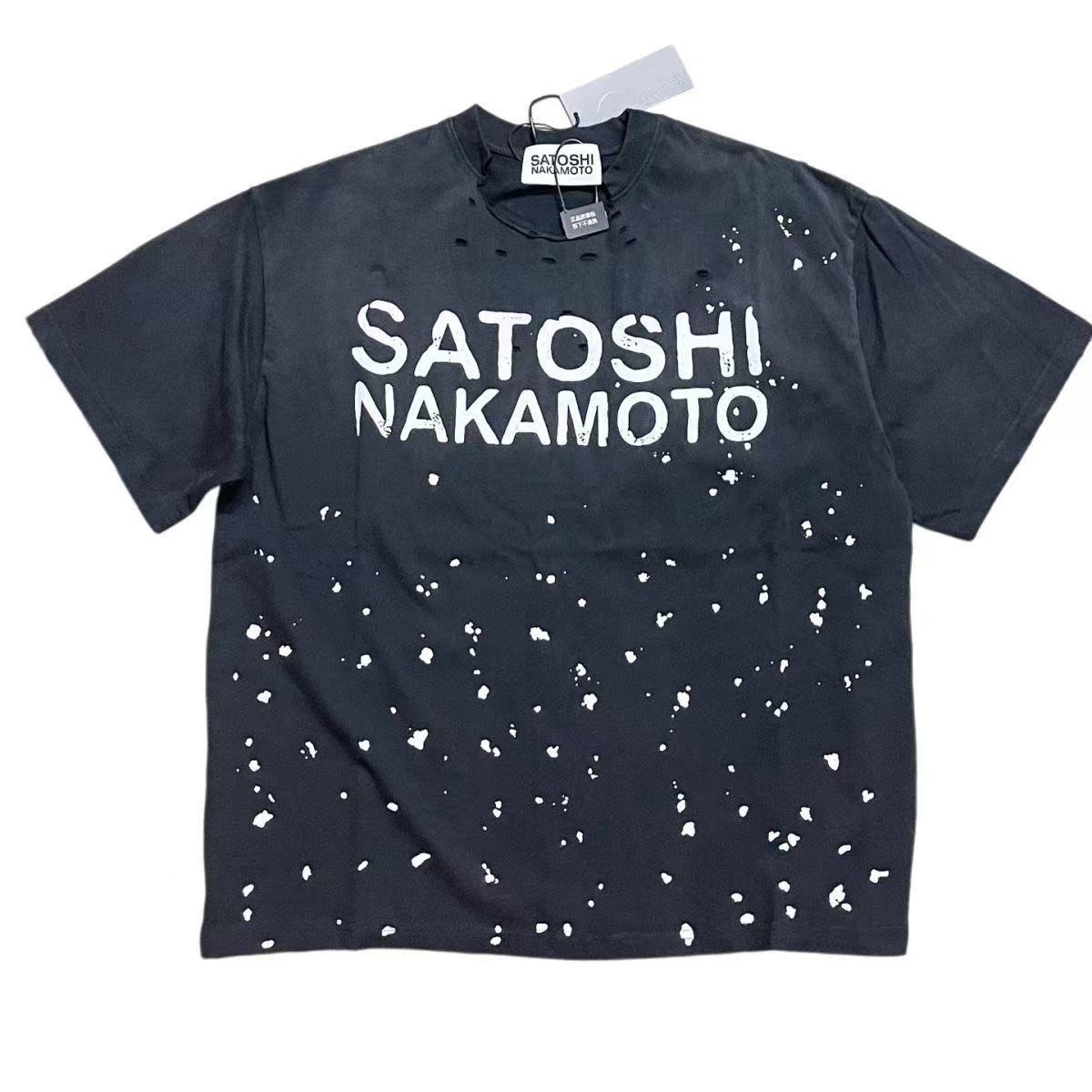 Satoshi White Spot Holes Shirt Washed Black