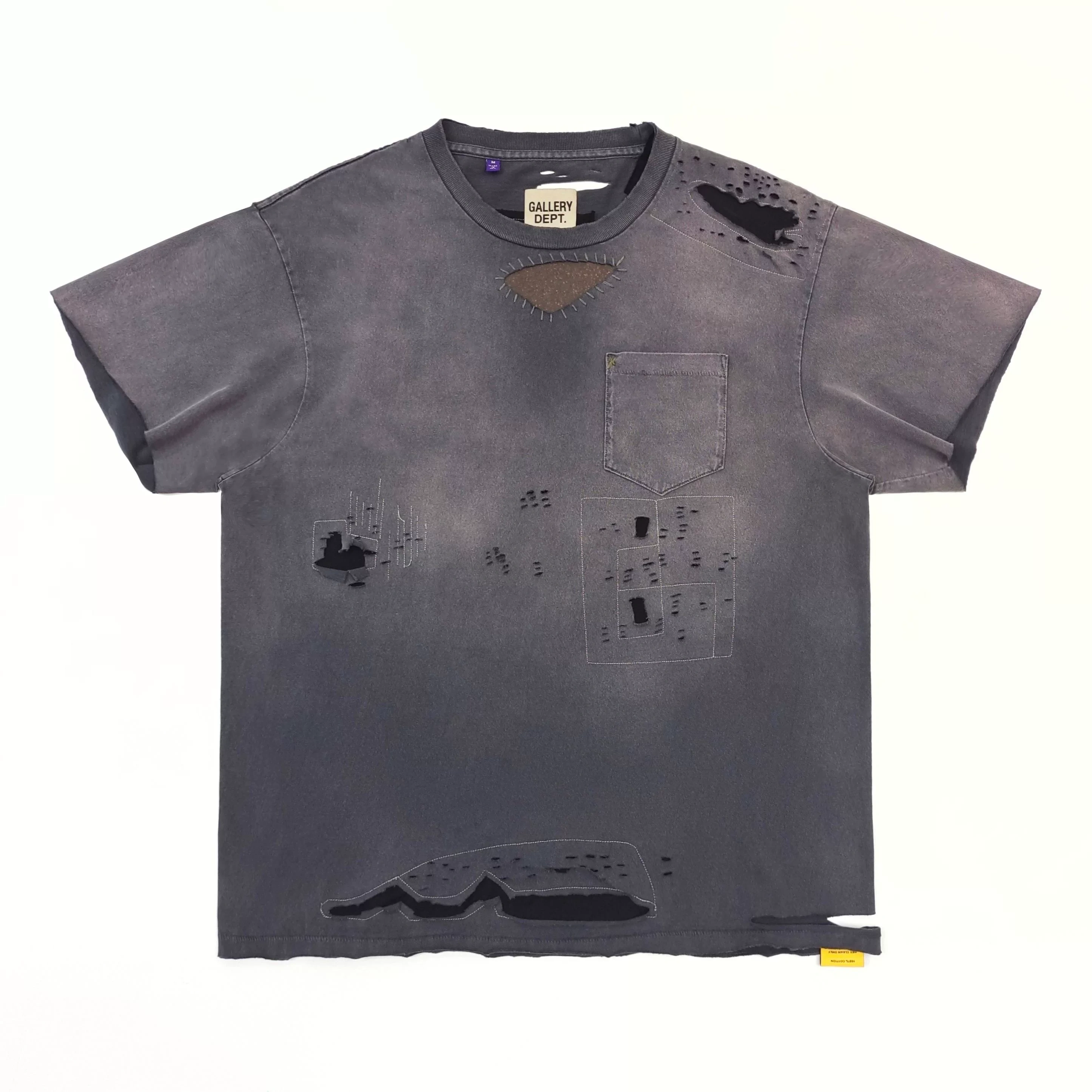 Gallery Dept 1:1 Distressed Patches Broken Shirt Washed Black