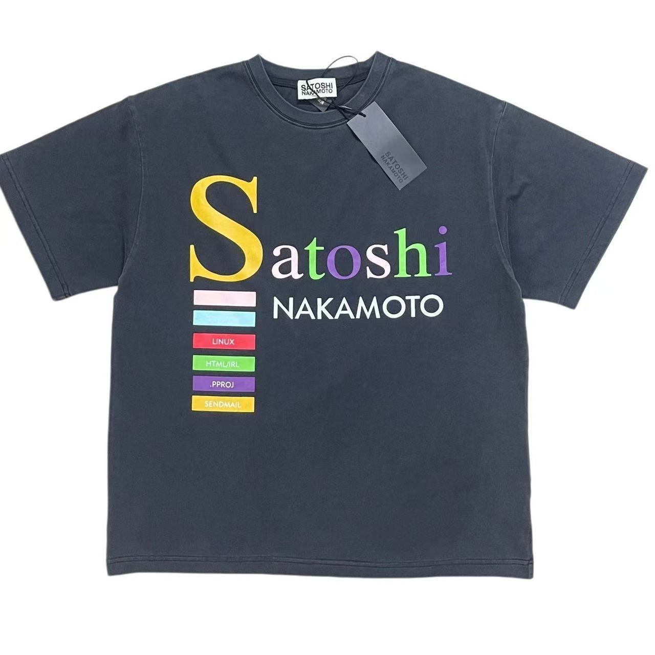 Satoshi Colofur Print Letters Shirt Washed Black