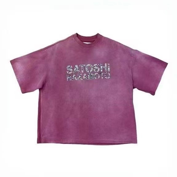 Satoshi Colorful Rhinestone Letters Shirt Purple