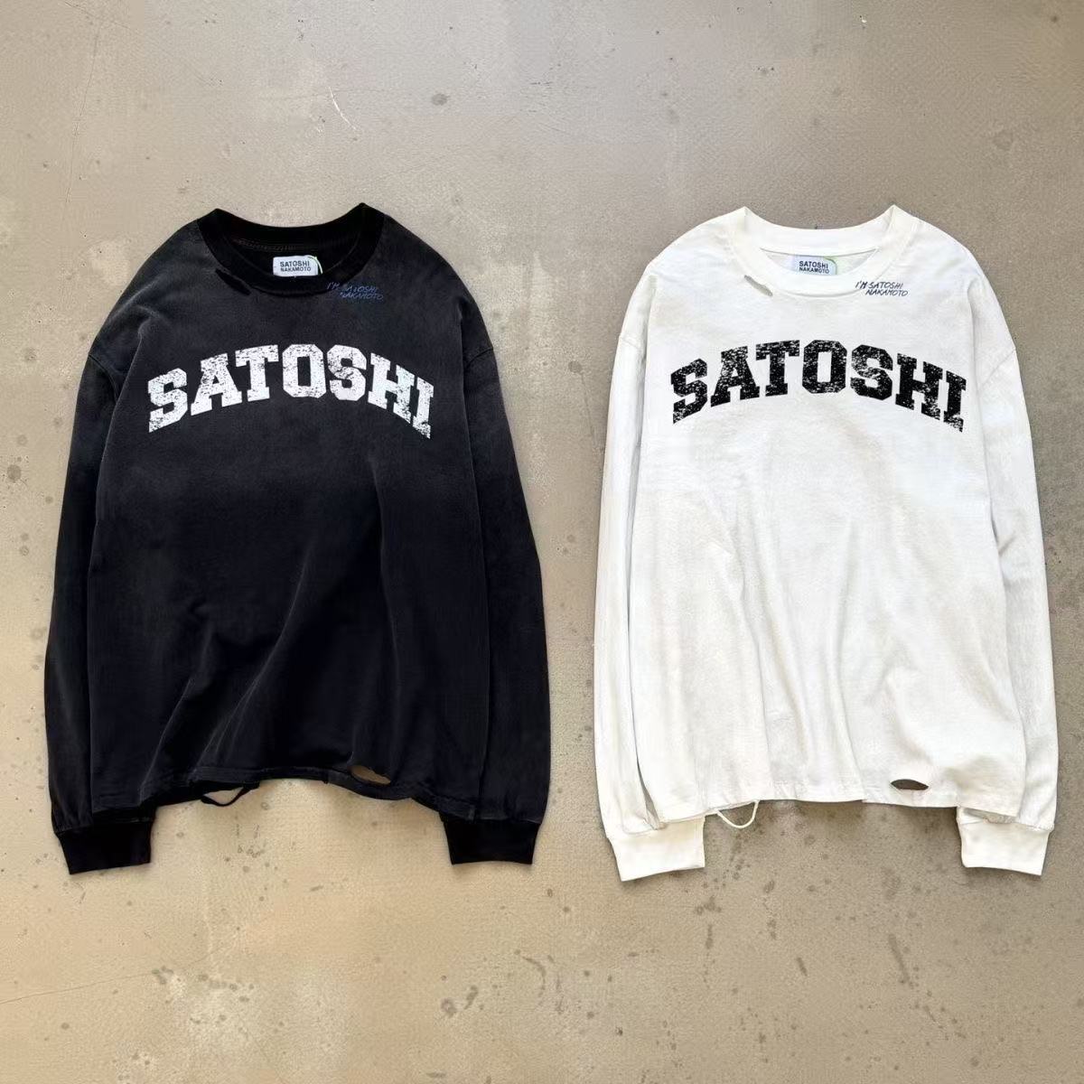 Satoshi Letters Broke Long Sleeve Black And White