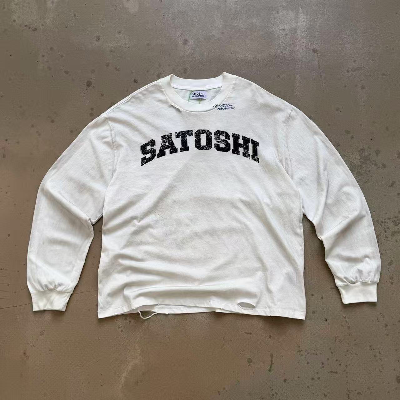 Satoshi Letters Broke Long Sleeve Black And White
