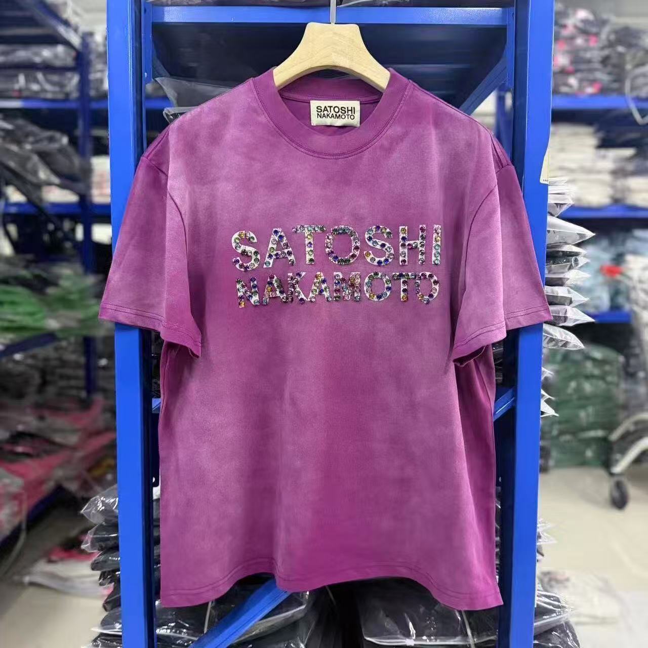 Satoshi Colorful Rhinestone Letters Shirt Purple