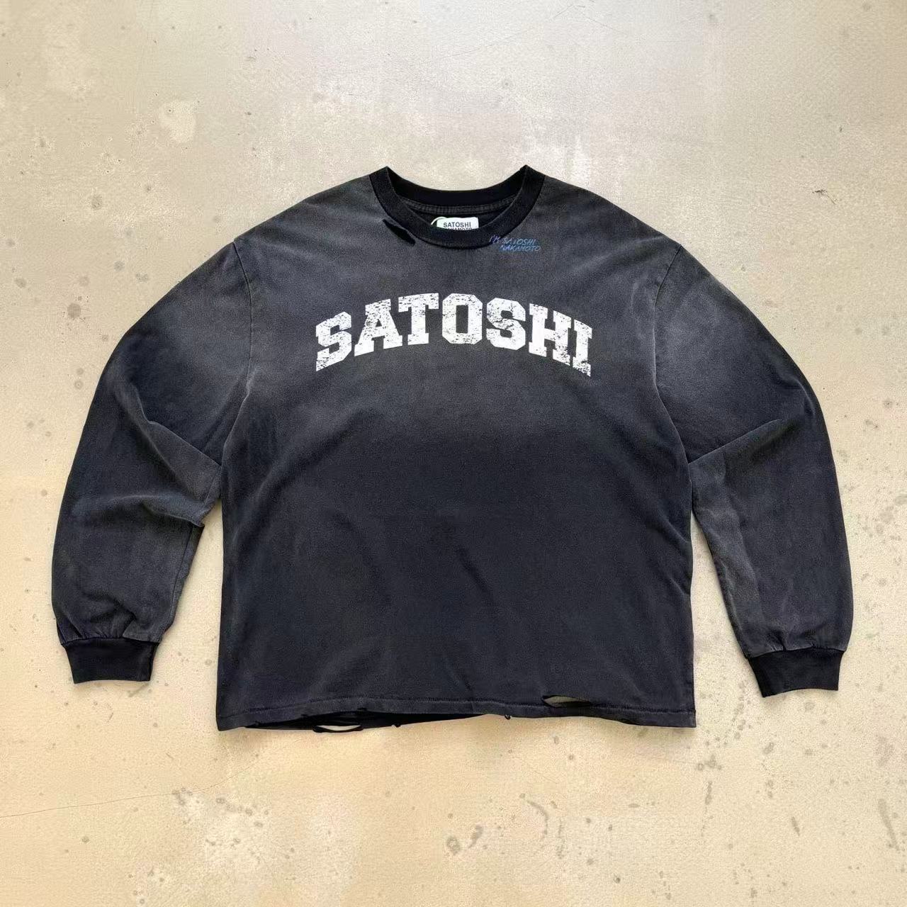 Satoshi Letters Broke Long Sleeve Black And White