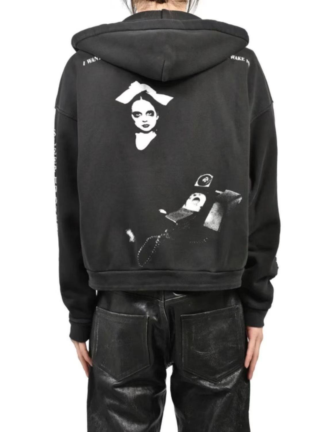 ERD Letters Arms Zip Up Hoodie Black
