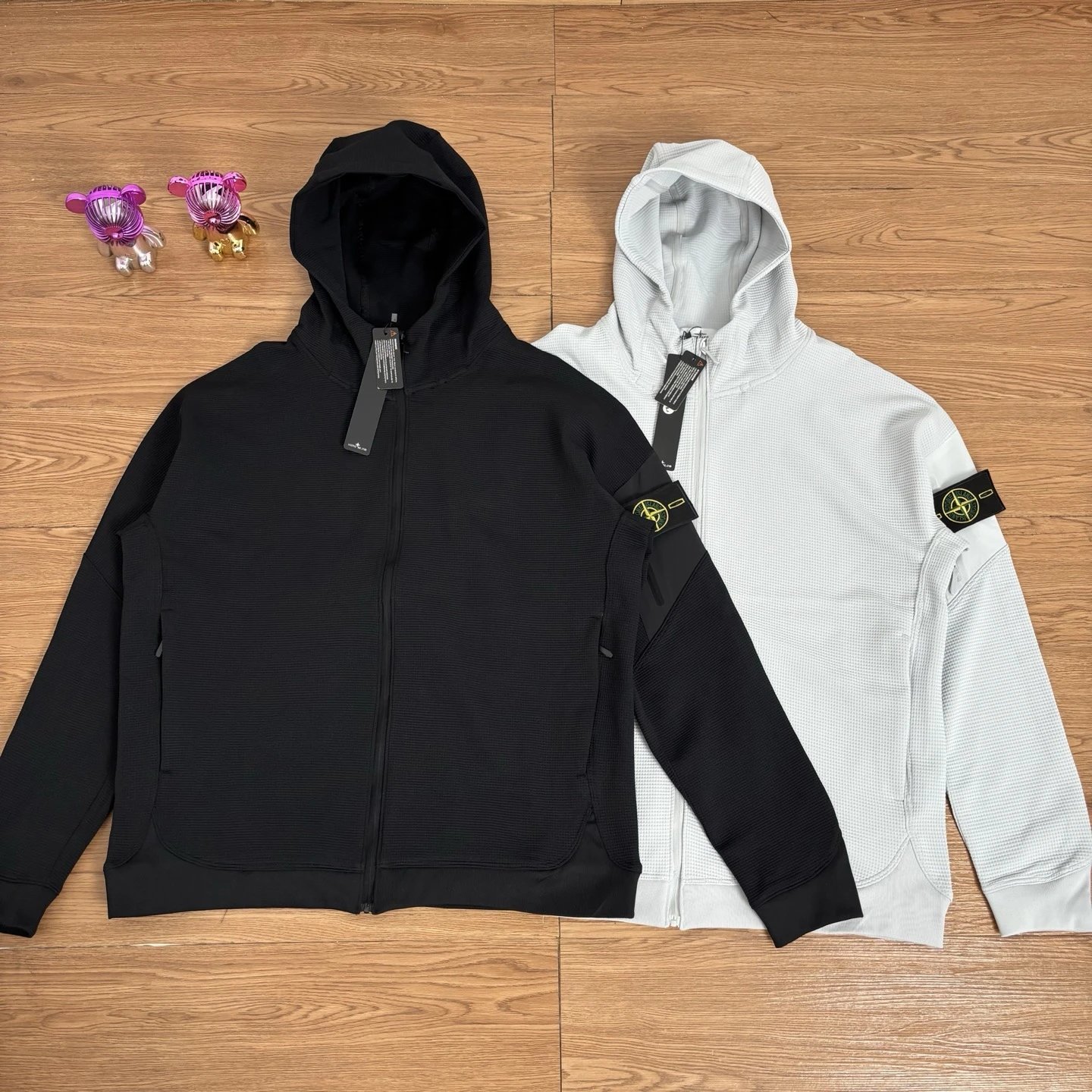 St0ne Island Waffle Pattern Performance Jacket Black Grey