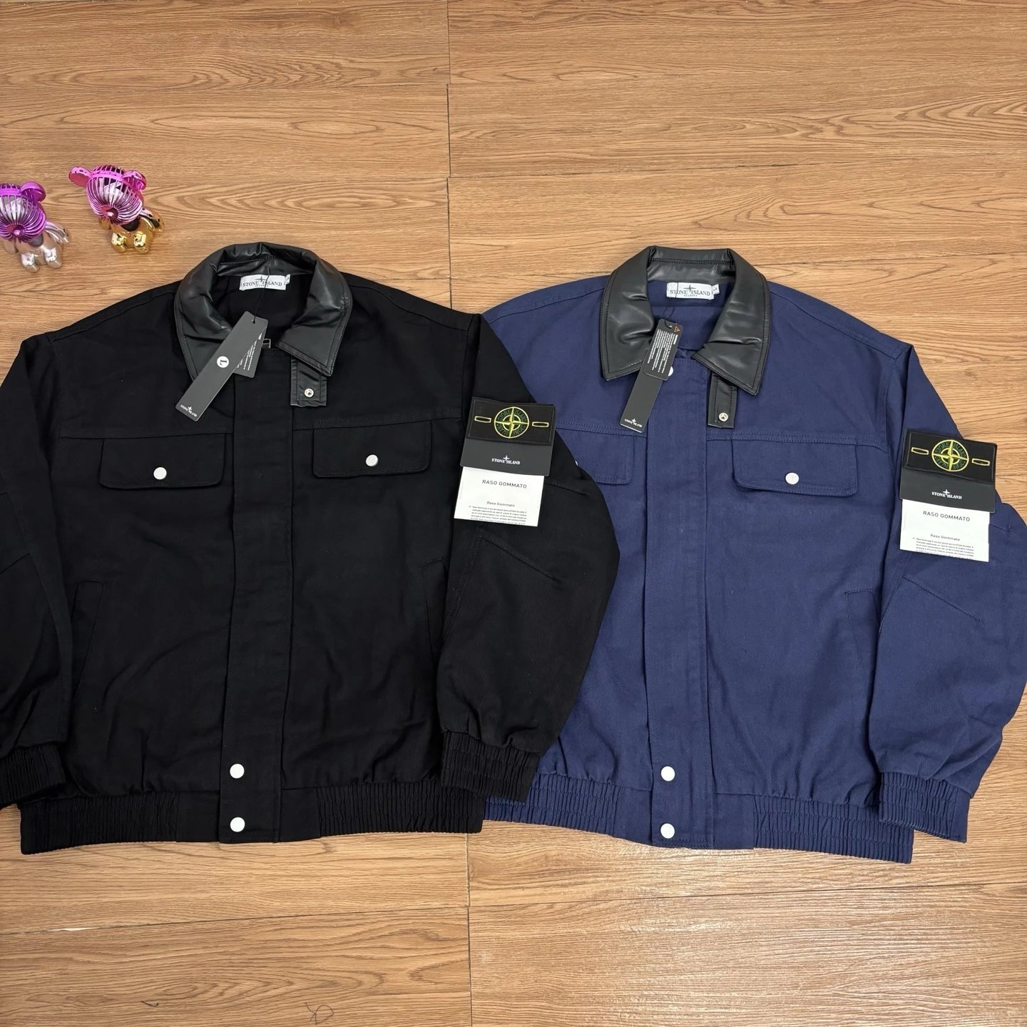 St0ne Island Leather Collar Workwear Jacket Black Blue