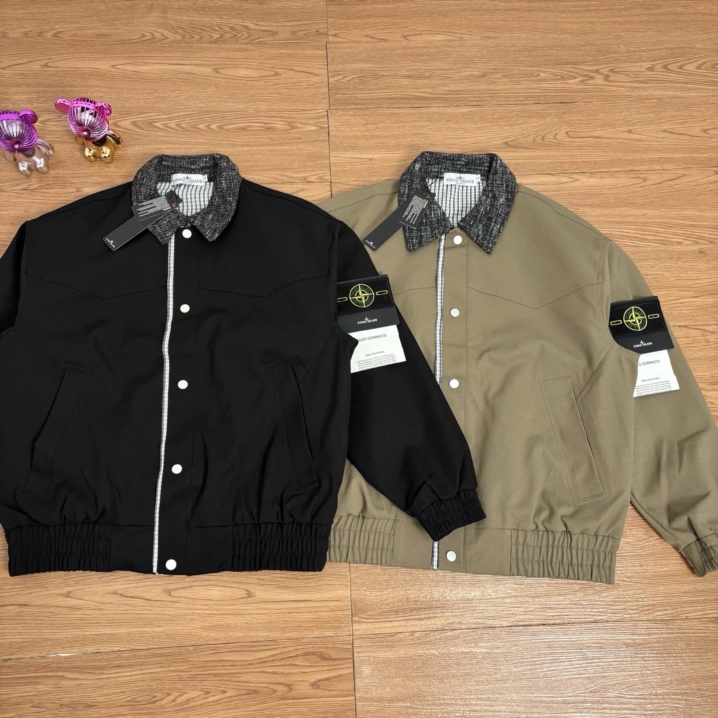 St0ne Island Checkered Collar Workwear Jacket Black Khaki