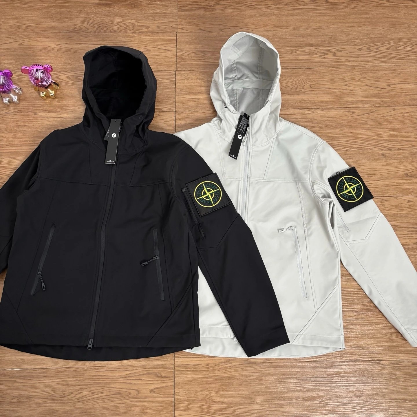 St0ne Island Velcro Patch Softshell Jacket Black Grey