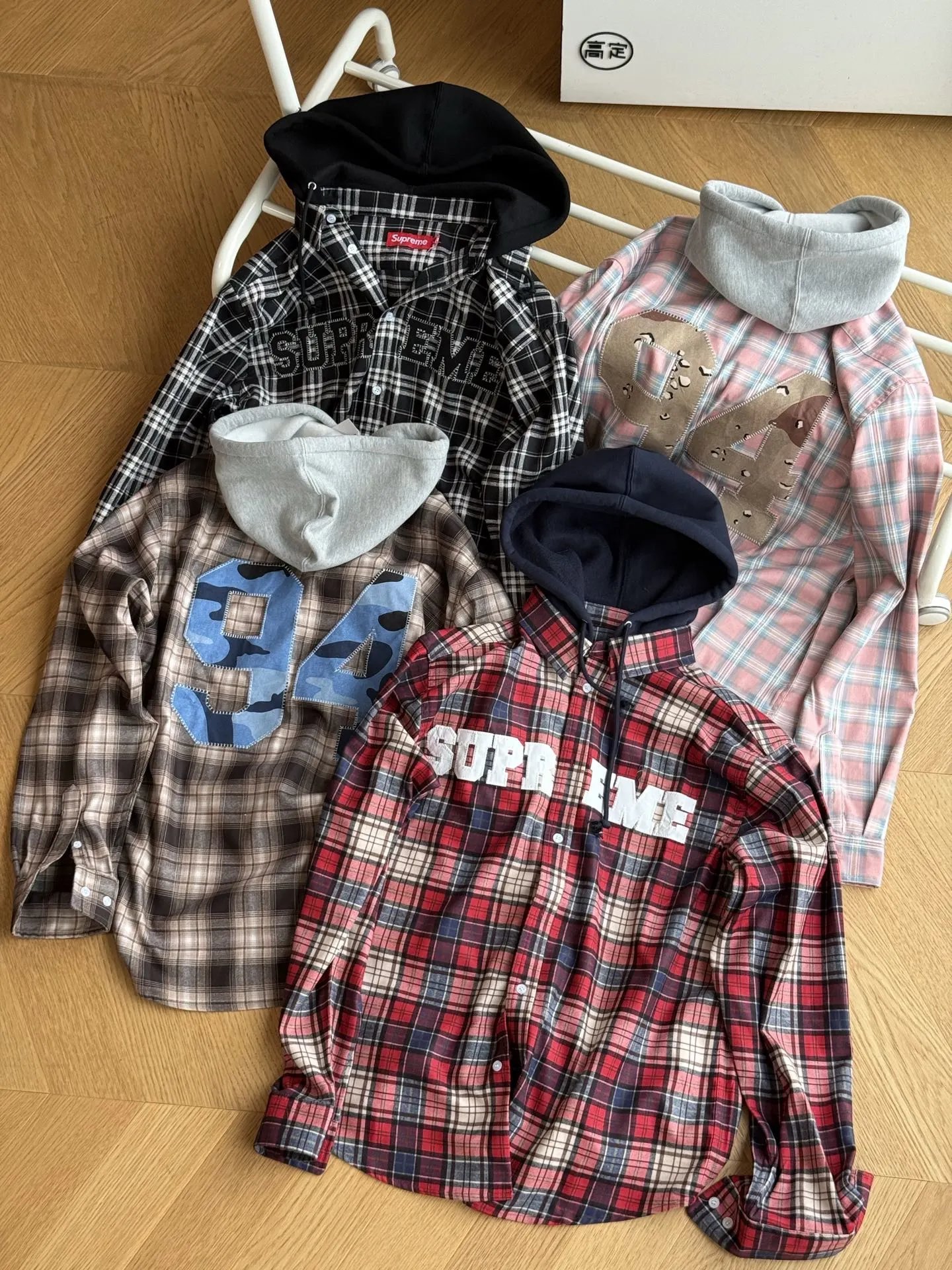 Sup 26fw Applique Hooded Flannel Shirt 4 Colors