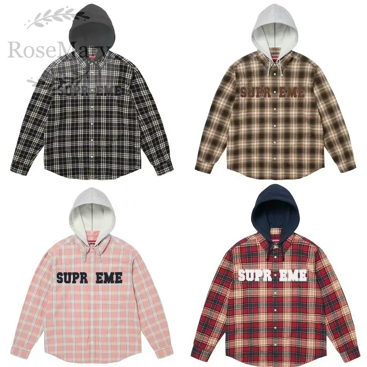 Sup 26fw Applique Hooded Flannel Shirt 4 Colors