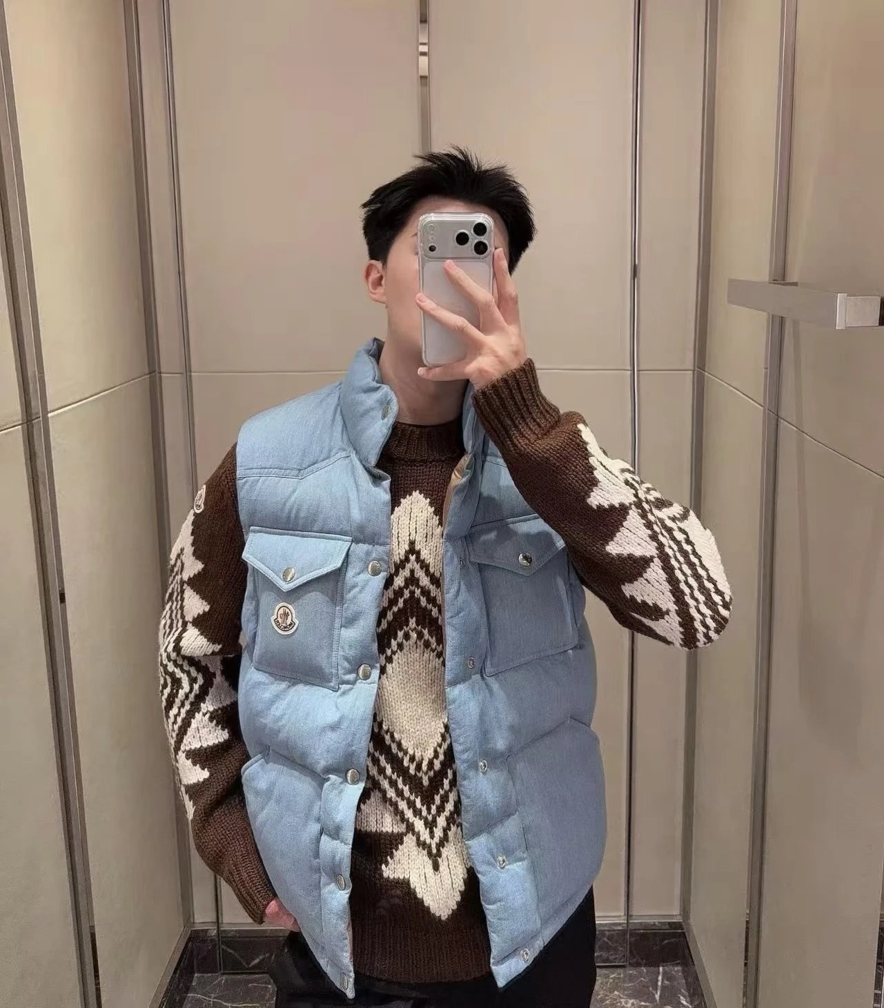 M0ncler Ervional Stand Collar Pocket  Down Vest Blue