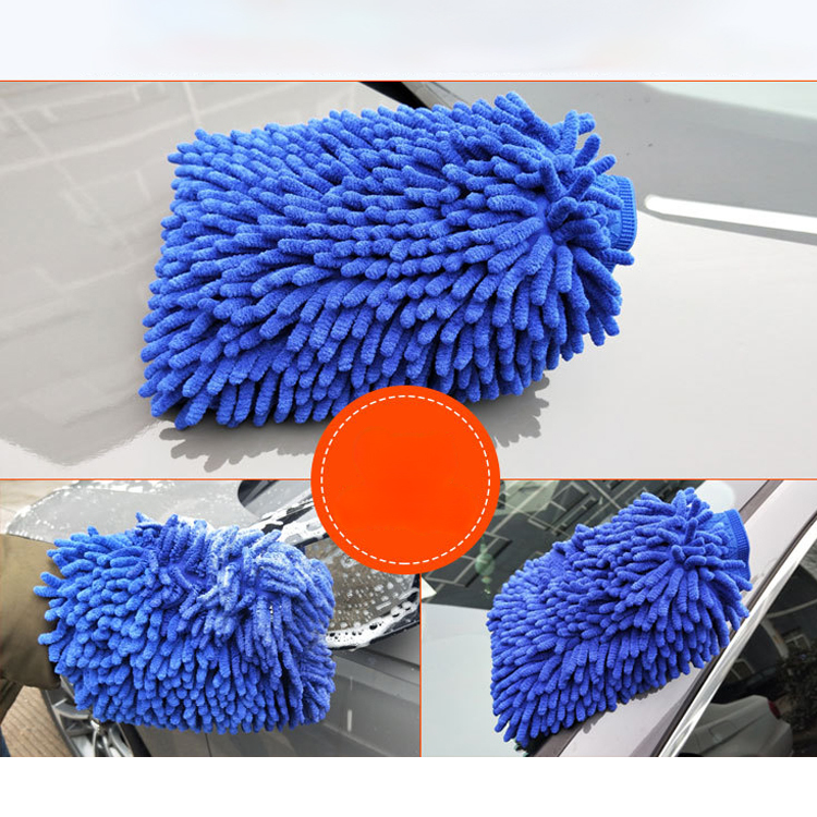 ODM OEM Wholesale Double-sided chenille Large Size blue Microfiber Wash Mitt