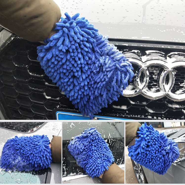 ODM OEM Wholesale Double-sided chenille Large Size blue Microfiber Wash Mitt