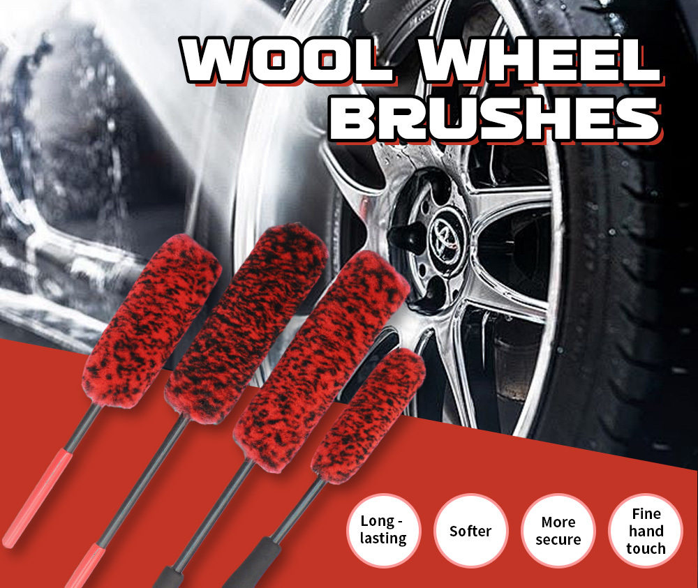ODM OEM Wholesale 3-piece set Wool Red Wheel Hub Cleaning Brush