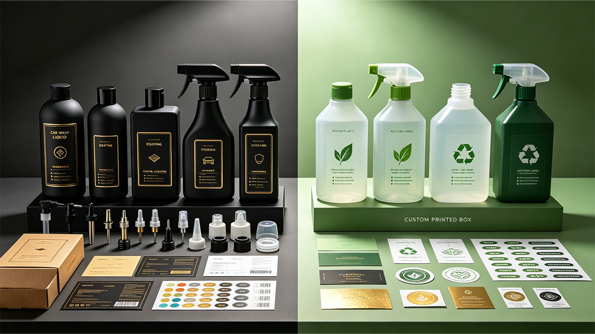 Custom Private Label Bottles, Spray Nozzles & Packaging Boxes for Auto Care Goods
