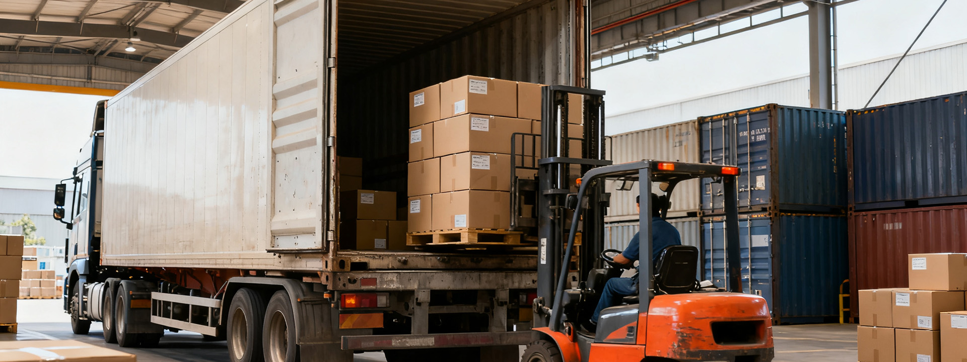 Warehouse stacked cartons of car detailing supplies