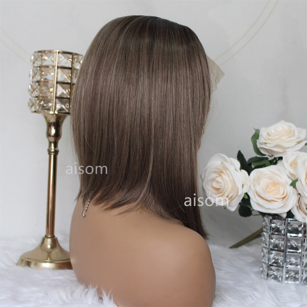 Straight Short Bob Wig Brown Straight Lace Front Wigs For Women Synthetic Bob Lace Frontal Wig Natural Color Hair Roots