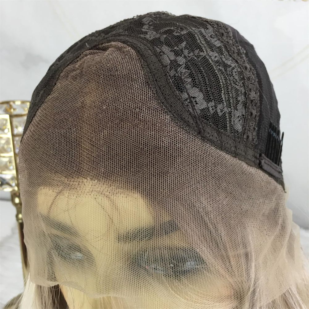 Aisom Ash Platinum 18“ Wave Highlight Wig Mixed Brown and Blonde Color Ombre Lace Front Wigs for Women Synthetic Wig (Highlight Ash Platinum)